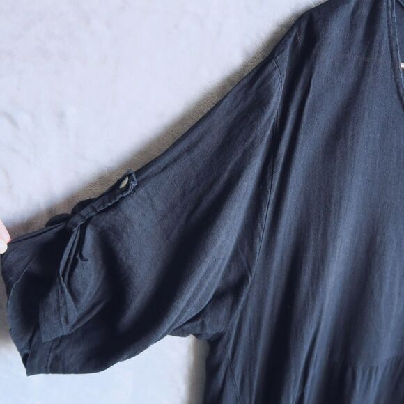 DIVERSE ITALIA Black Linen Blend Slouchy Dress O/S 1X Lagenlook Roll-Tab Sleeve - Picture 7 of 10